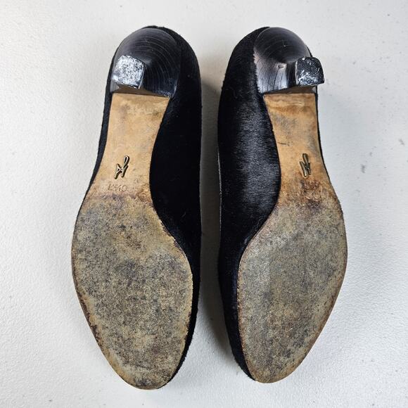 Vintage J Vincent Kitten Heel Shoe Black Calf Hair Womens 6.5 Medallion Dressy - Picture 10 of 16